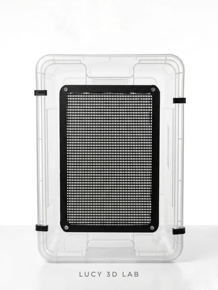 Modified Box 39 × 28 × 28h cm with Plastic Mesh Lid and Clips (Samla 22 L base) – Lucy 3D Lab