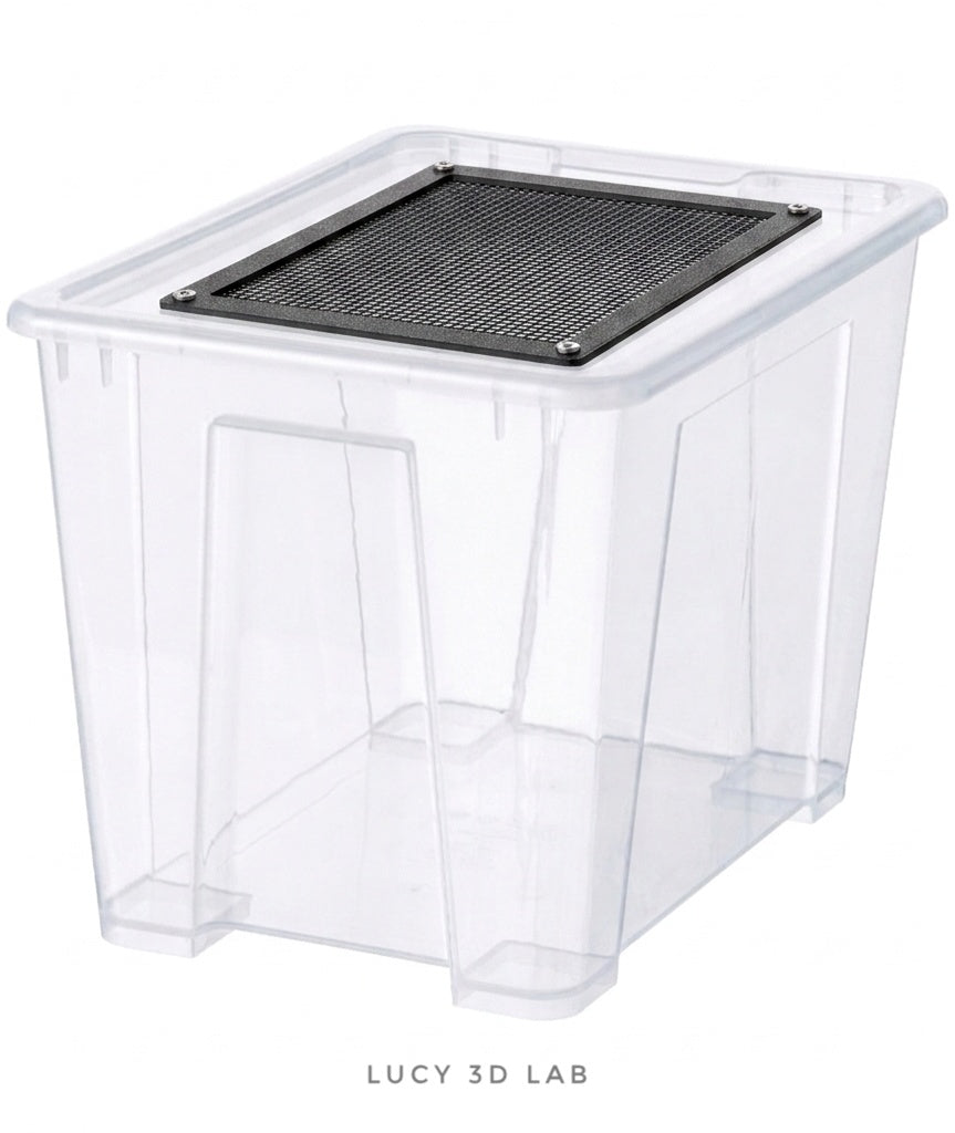 Modified Box 39 × 28 × 28h cm with Plastic Mesh Lid and Clips (Samla 22 L base) – Lucy 3D Lab